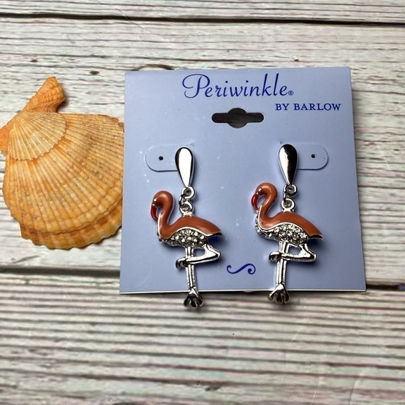 NEW PERIWINKLE BY BARLOW FLAMINGO CORAL EARRINGS RHINESTONES SUMMER VACATION - Picture 4 of 6